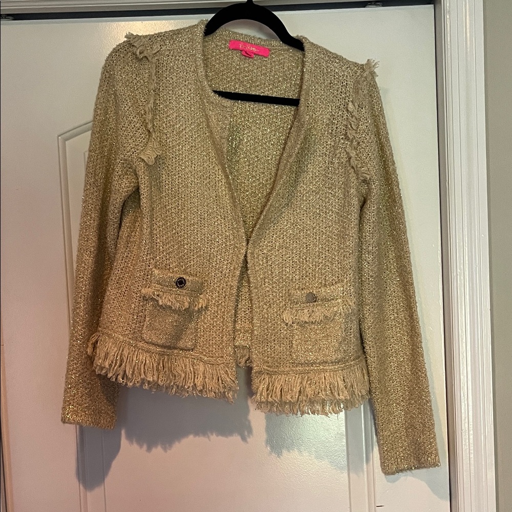 Lilly Pulitzer Simora Cardigan in Gold Metallic Tweed